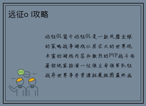 远征o l攻略